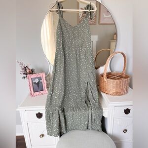 Abercrombie green midi polka dot dress